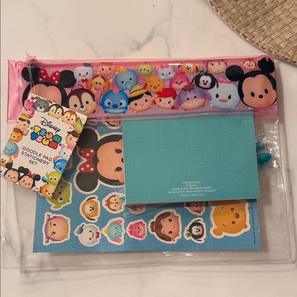 Disney Tsum Tsum Pink and Aqua Clear Stationery Pouch Set